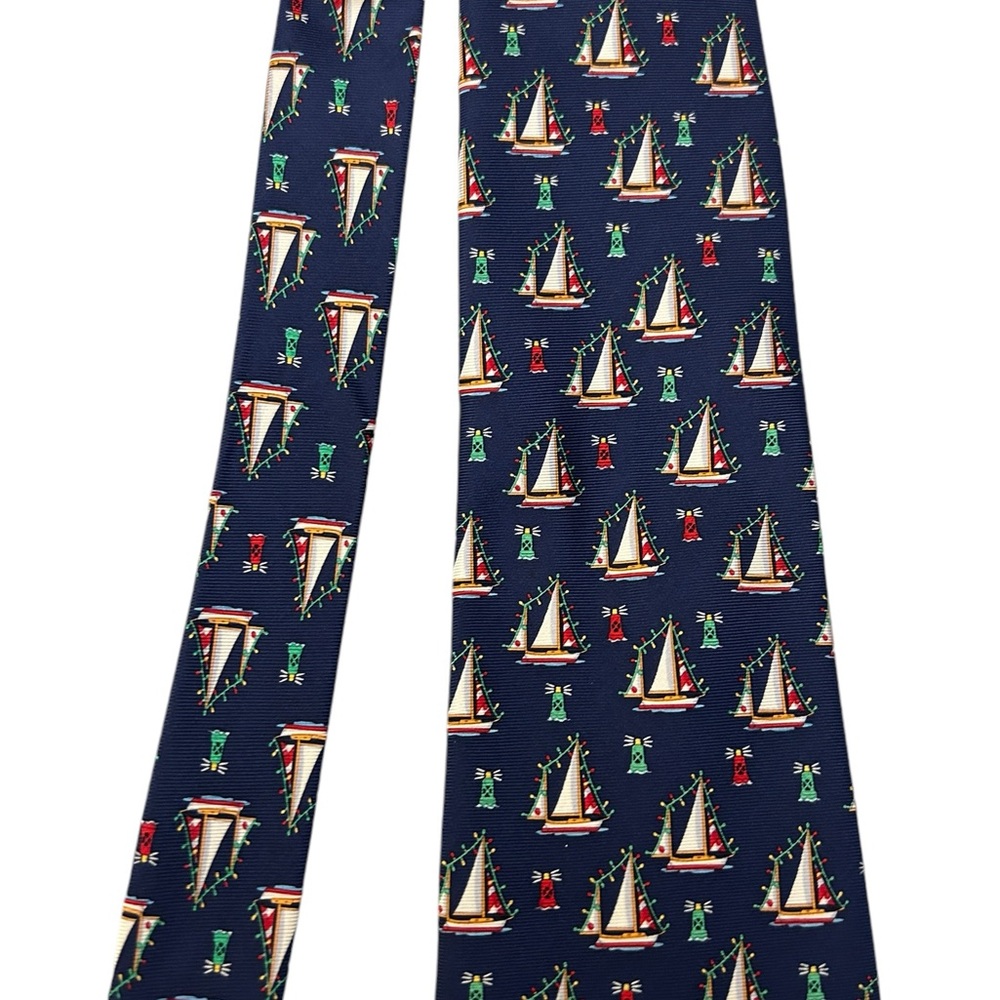 Erich Holch for Alynn 100% Silk‎ Marina Lights Tie Holiday Christmas Sailboats - Picture 9 of 11